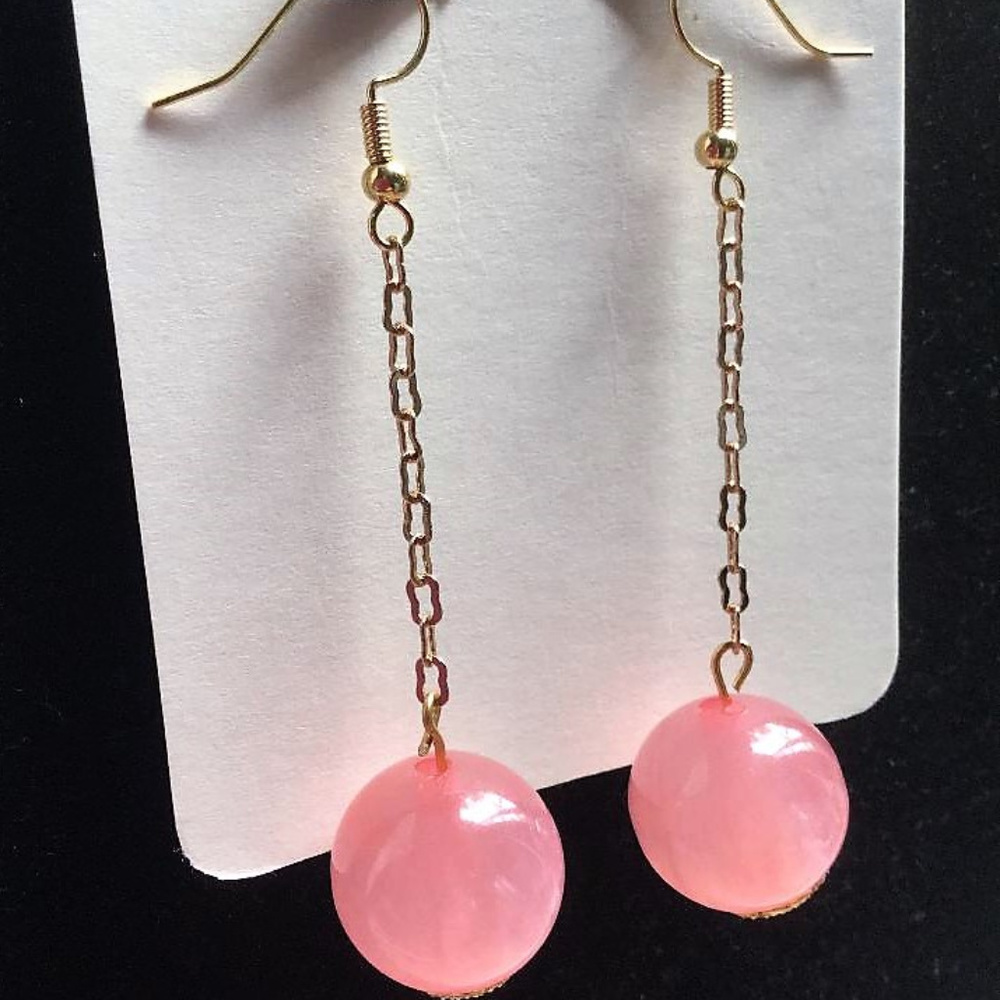 18K Gold Plated RosePink Sphere Earrings - Picture 7 of 7